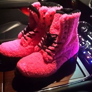 DR MARTENS PINK 1460 PASCAL SHEARLING FAUX FUR COMBAT MOTO LACE UP SIZE 6 New